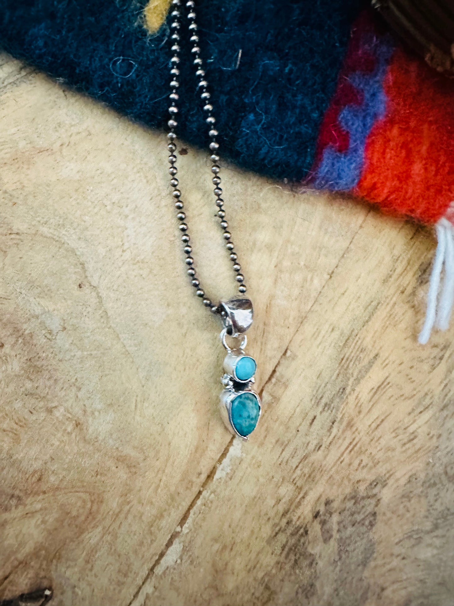Navajo Turquoise & Sterling Silver Mini Two Stone Pendant