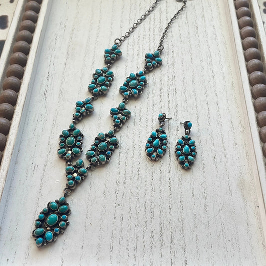 Sheila Becenti Handcrafted Sterling Silver Sleeping Beauty Turquoise Necklace & Earring Set Signed