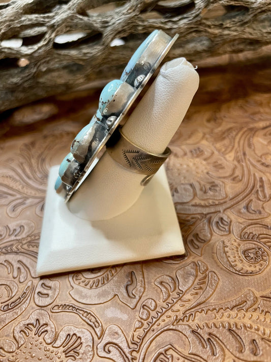 Handcrafted Golden Hills Turquoise And Sterling Silver Adjustable Ring by Tim Vandever