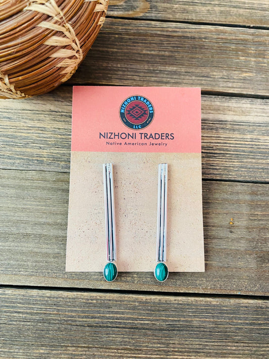 Handcrafted Malachite & Sterling Silver Dangle Earrings
