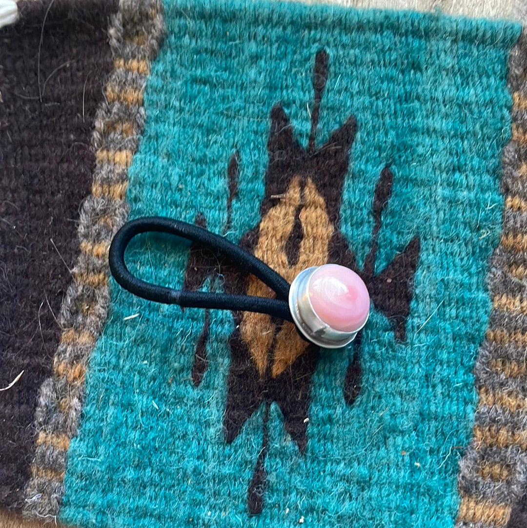 Handcrafted Pink Conch And Sterling Silver Hair Tie