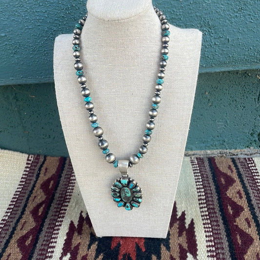 Beautiful Handcrafted Sterling Silver Turquoise Necklace Signed