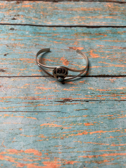 Handcrafted Sterling Silver And Turquoise Baby Bear Paw Cuff Bracelet