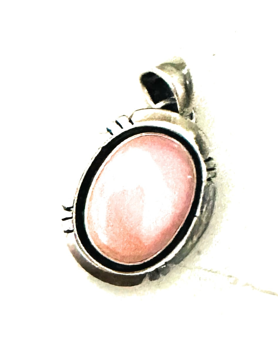 Navajo Queen Pink Conch Shell & Sterling Silver Shadowbox Pendant