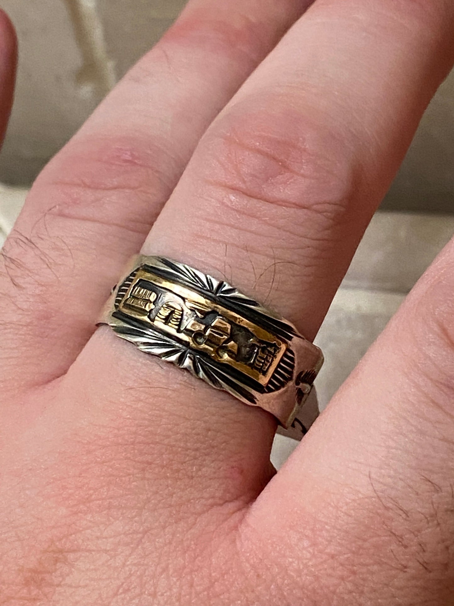 Handcrafted Sterling Silver Copper Story Teller Ring Size 12.5