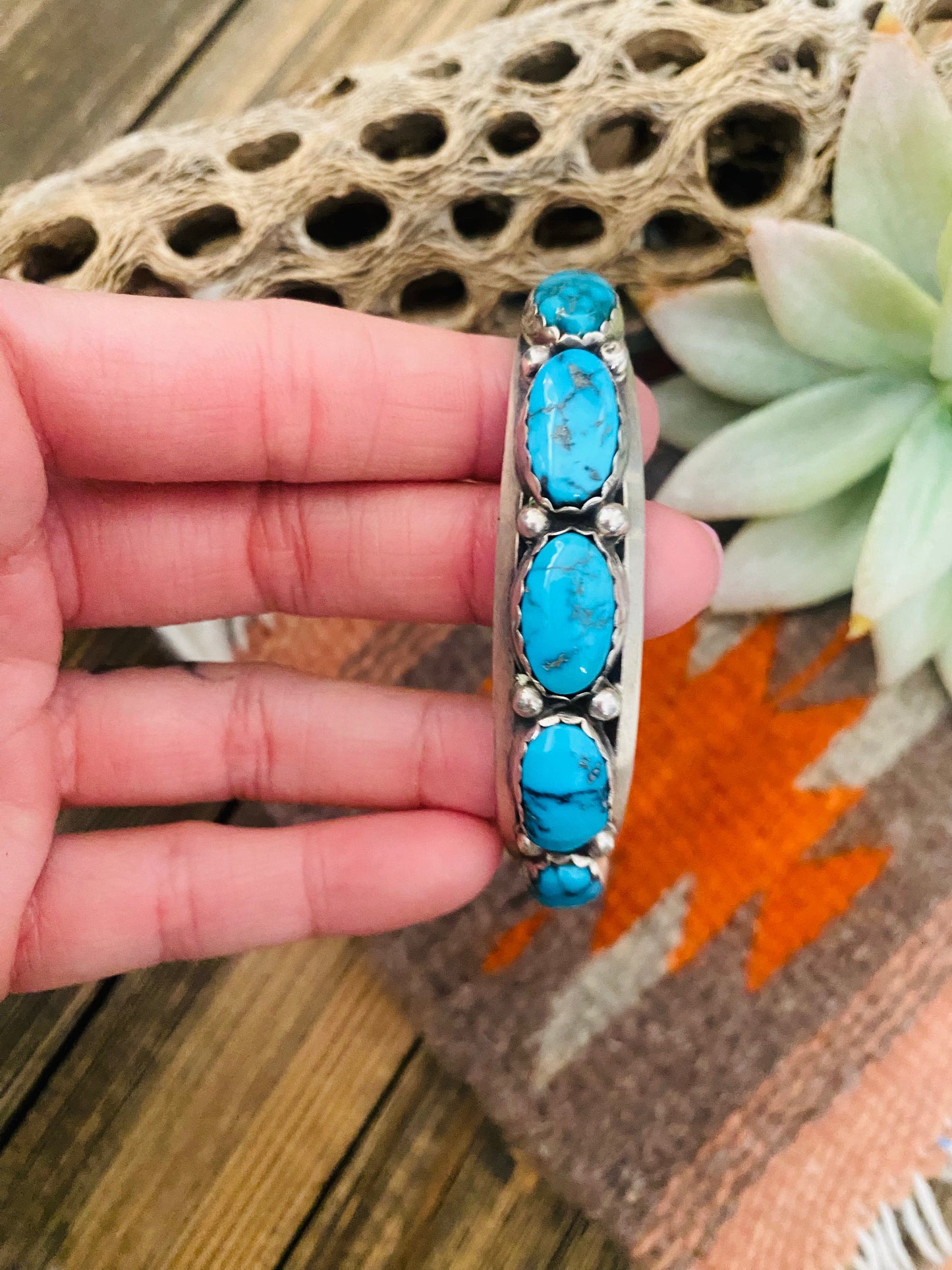 Handcrafted Old Pawn Vintage Turquoise & Sterling Silver Cuff Bracelet /