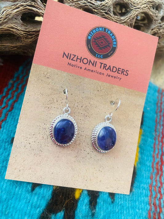 Handcrafted Charoite & Sterling Silver Dangle Earrings Signed