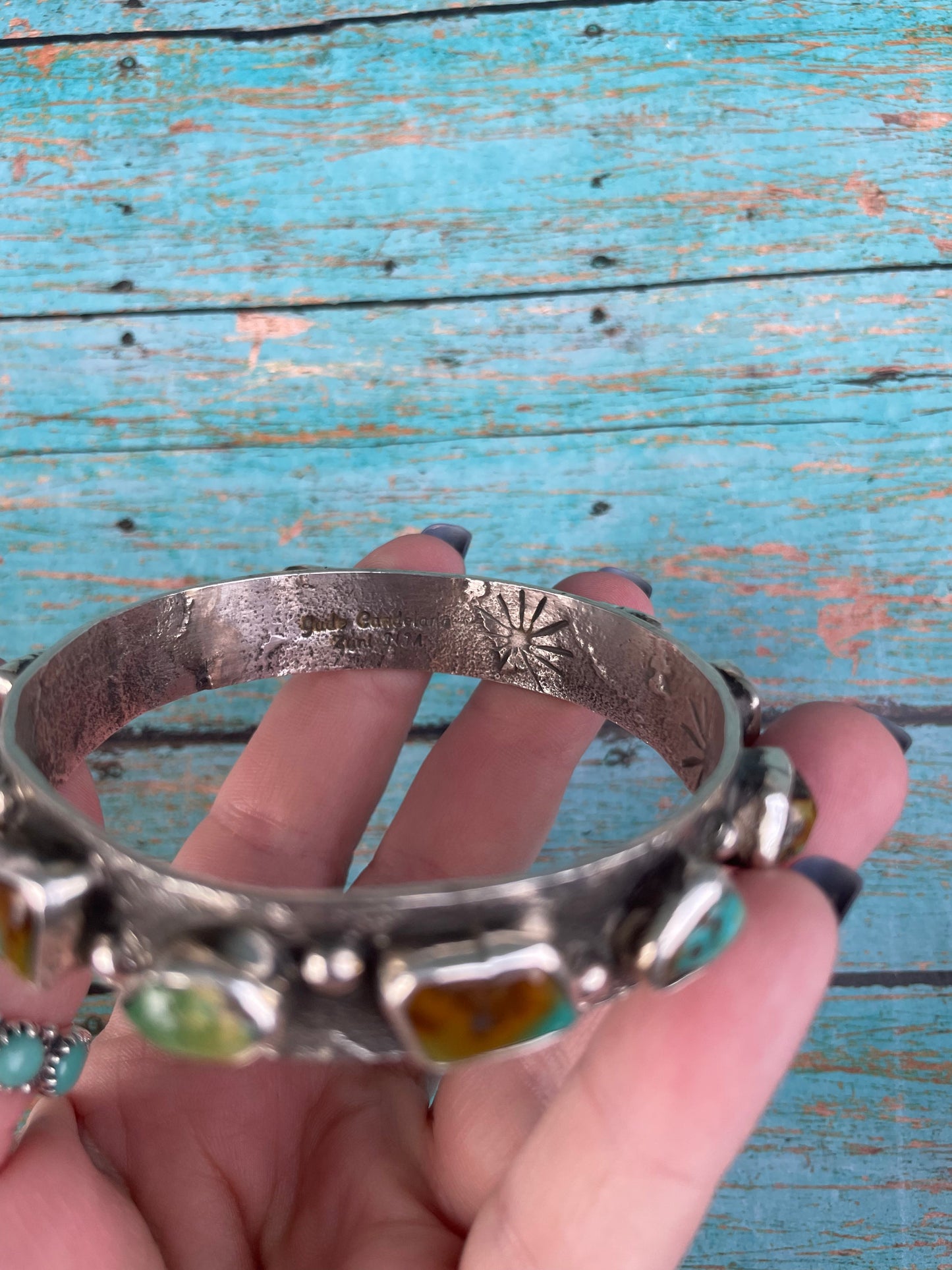 Handcrafted Native Royston Turquoise Sterling Silver  Bangle By Jude Candeleria