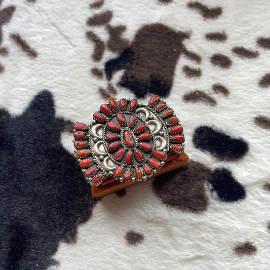 Handcrafted Coral & Sterling Silver Ring Size 8 Signed