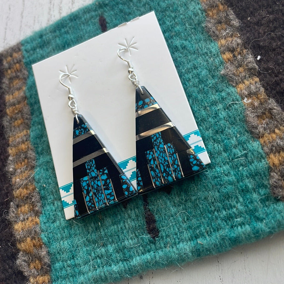 Handcrafted Multi Stone Inlay Dangle Earrings