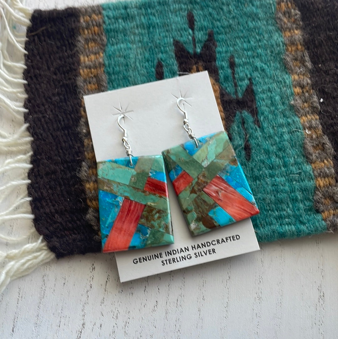 Handcrafted Multi Stone Inlay Dangle Earrings