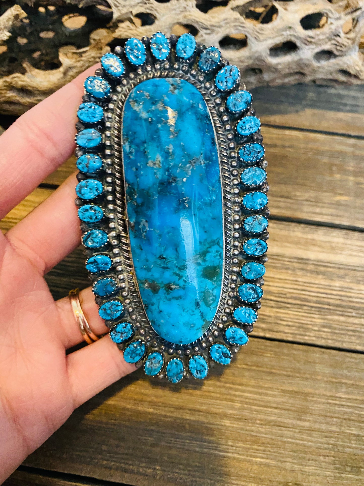 Navajo Kingman Turquoise & Sterling Silver Ring Size 9.5