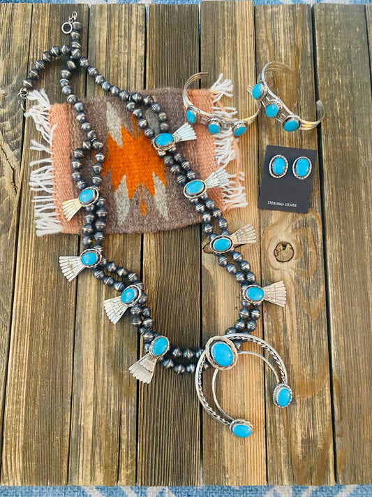 Old Pawn Vintage Handcrafted Turquoise And Sterling Silver 4 Piece Set