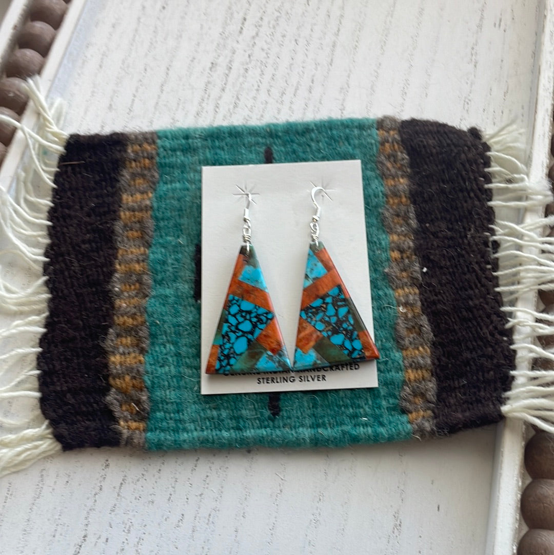 Handcrafted Multi Stone Inlay Dangle Earrings