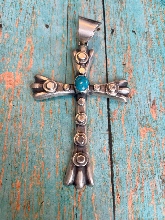 Handcrafted Sterling Silver & Turquoise Cross Pendant