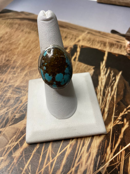 Handcrafted Turquoise And Sterling Silver Ring Sz 7