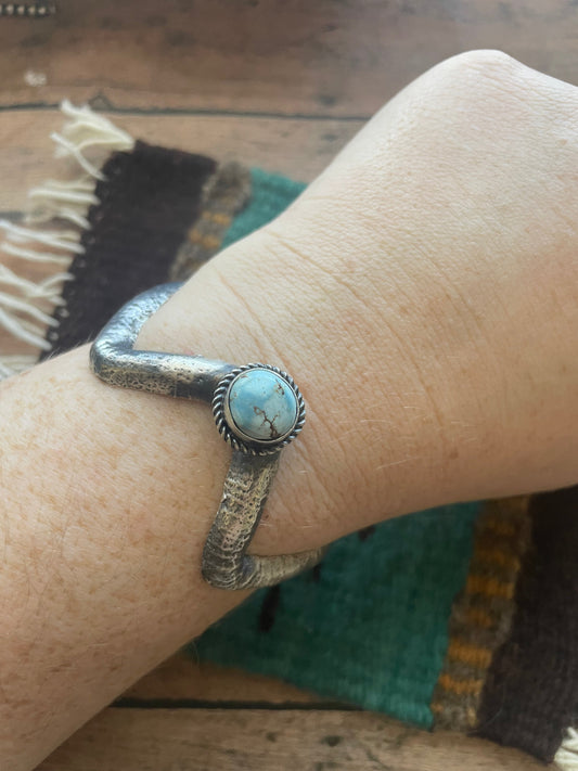 Handcrafted Golden Hills & Sterling Silver Tufa Cast Cuff Bracelet Signed