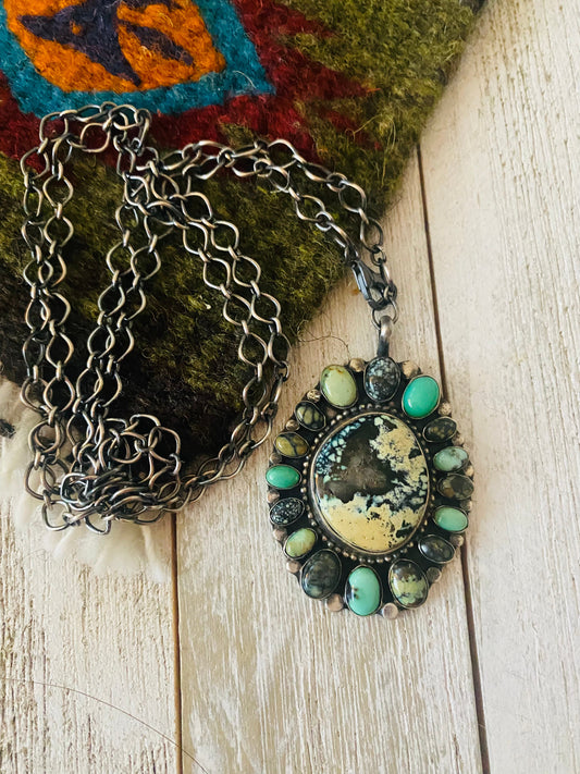 Handcrafted Sterling Silver & Tibetan Turquoise Cluster Necklace