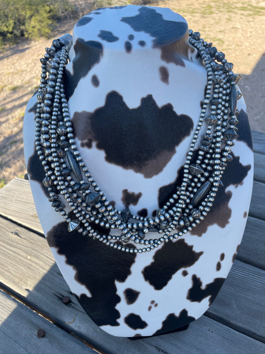 Handcrafted Sterling Silver 7 Strand Beaded Necklace 20-22inch