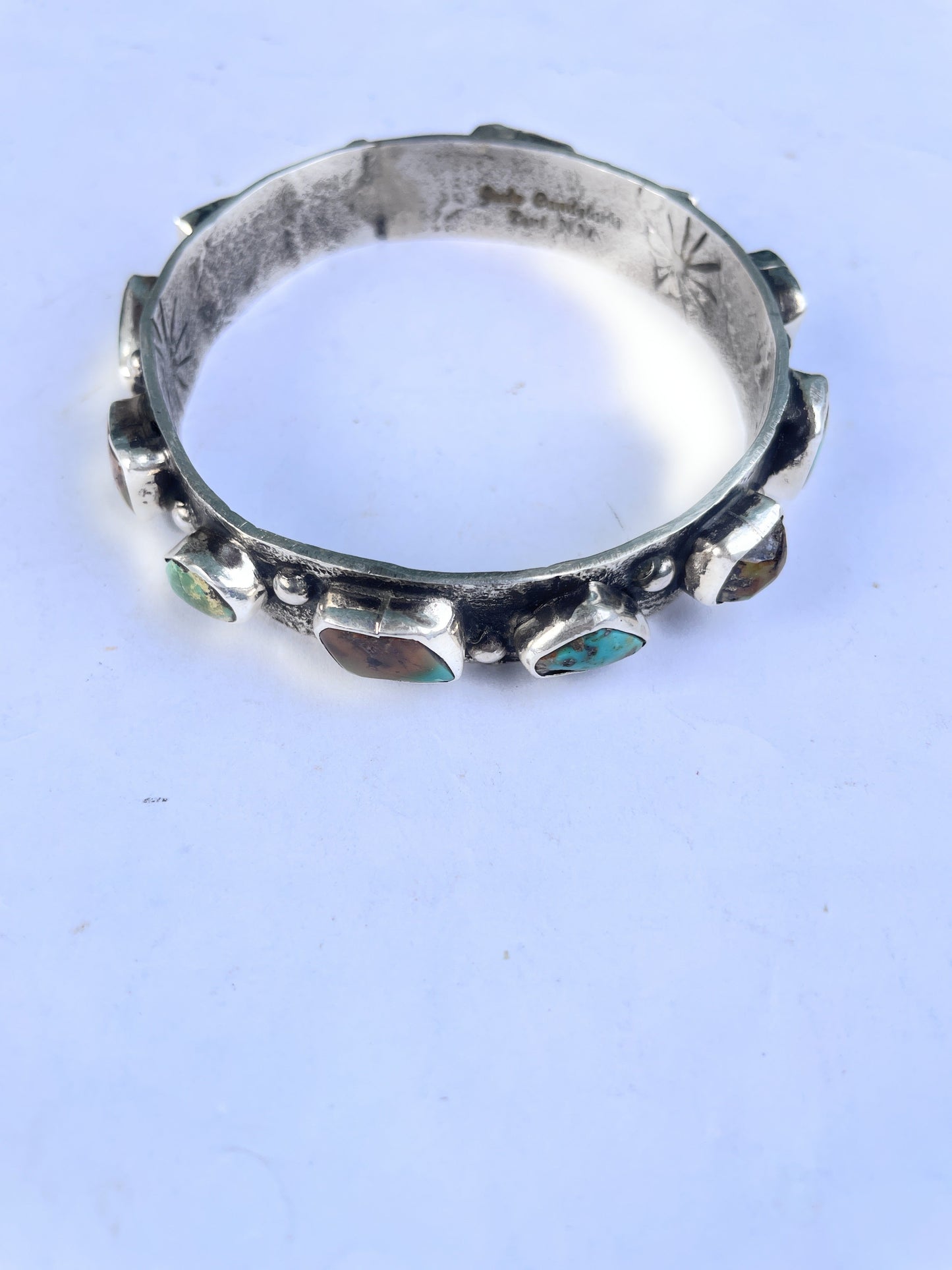 Handcrafted Native Royston Turquoise Sterling Silver  Bangle By Jude Candeleria