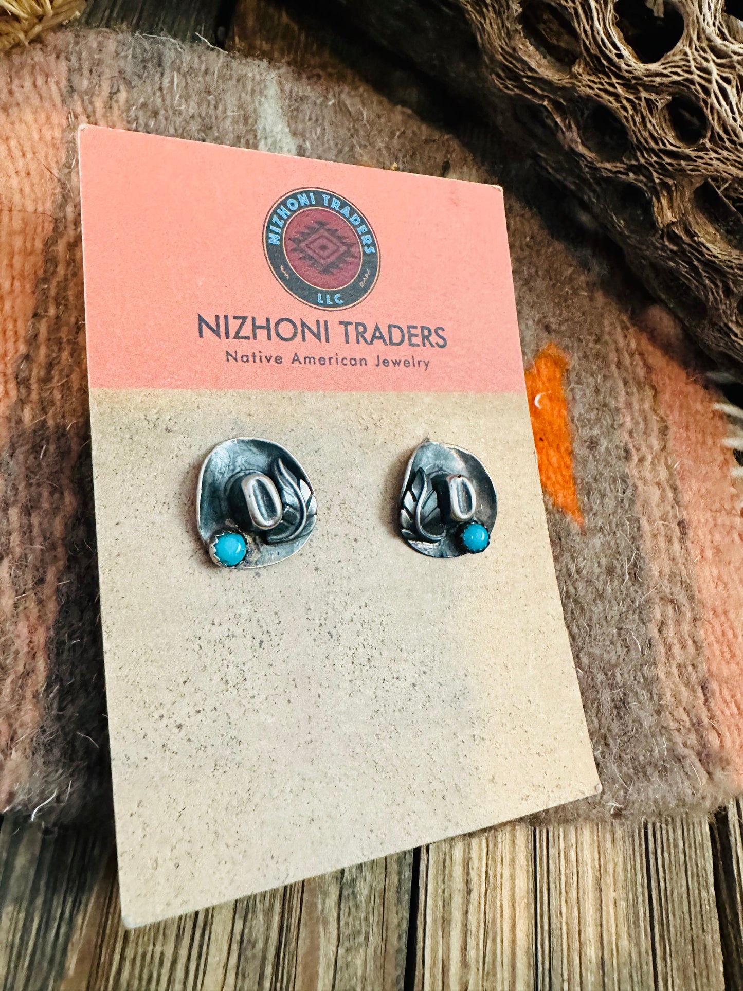 Handcrafted Mini Cowboy Hat Sterling Silver & Turquoise Stud Earrings