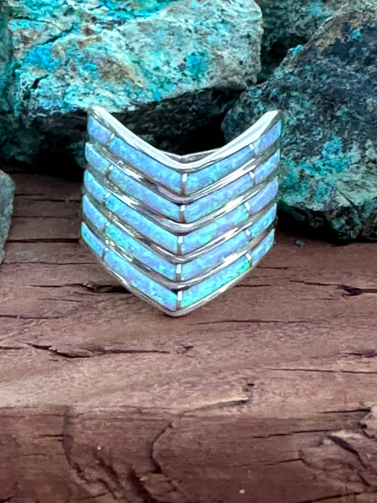 Handcrafted White Fire Opal 5 Row Rings