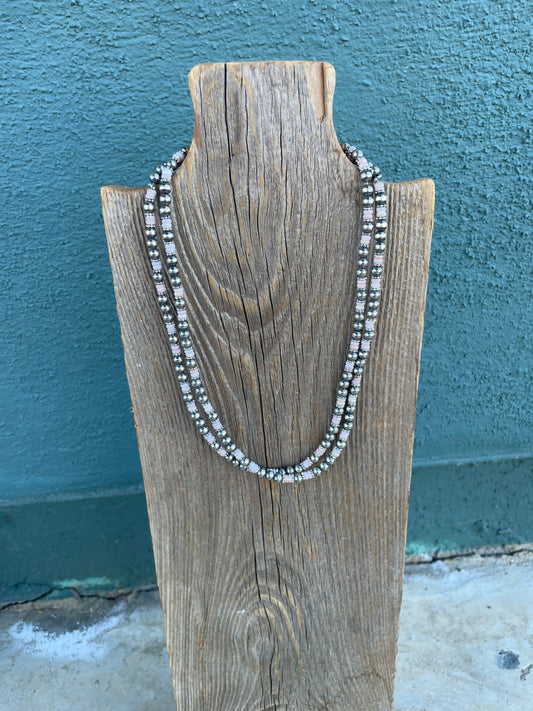 Handcrafted Pink Conch & Sterling Silver Beaded Necklace 18-20”