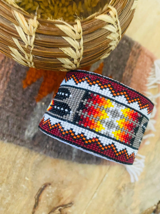 Handcrafted Made Beaded Leather Bracelet