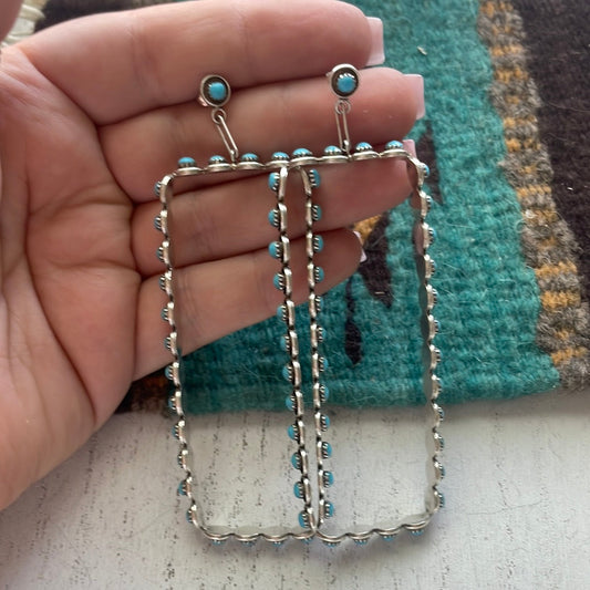 “The Zara” Handcrafted Turquoise & Sterling Silver Snake Eye Dangle Earrings