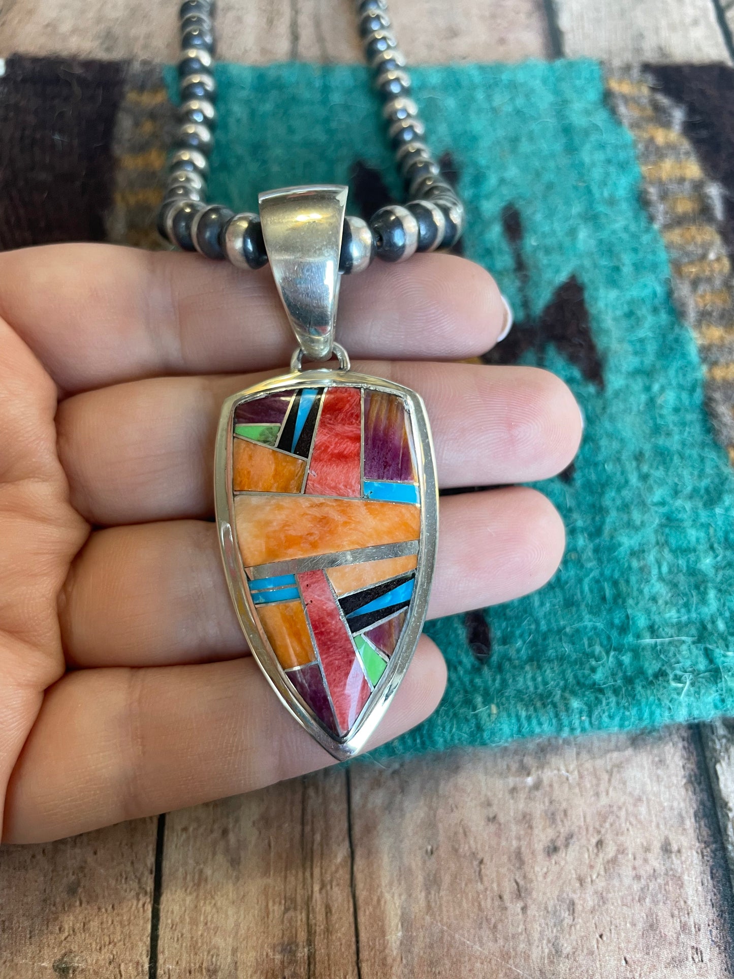 Handcrafted Multi Stone Inlay & Sterling Silver Pendant