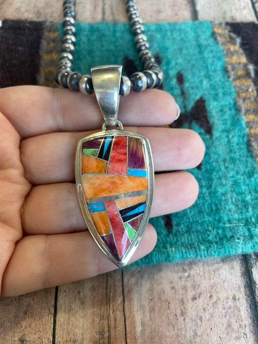 Handcrafted Multi Stone Inlay & Sterling Silver Pendant