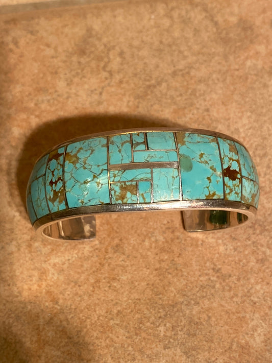 Handcrafted Turquoise 8 & Sterling silver 2 1/4” Wide Cuff Bracelet