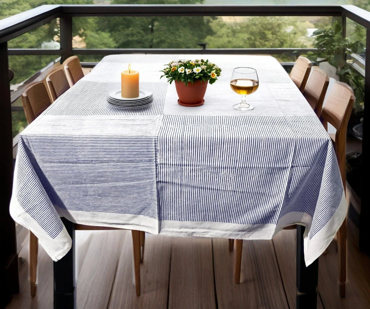 Blue Block Print Tablecloth