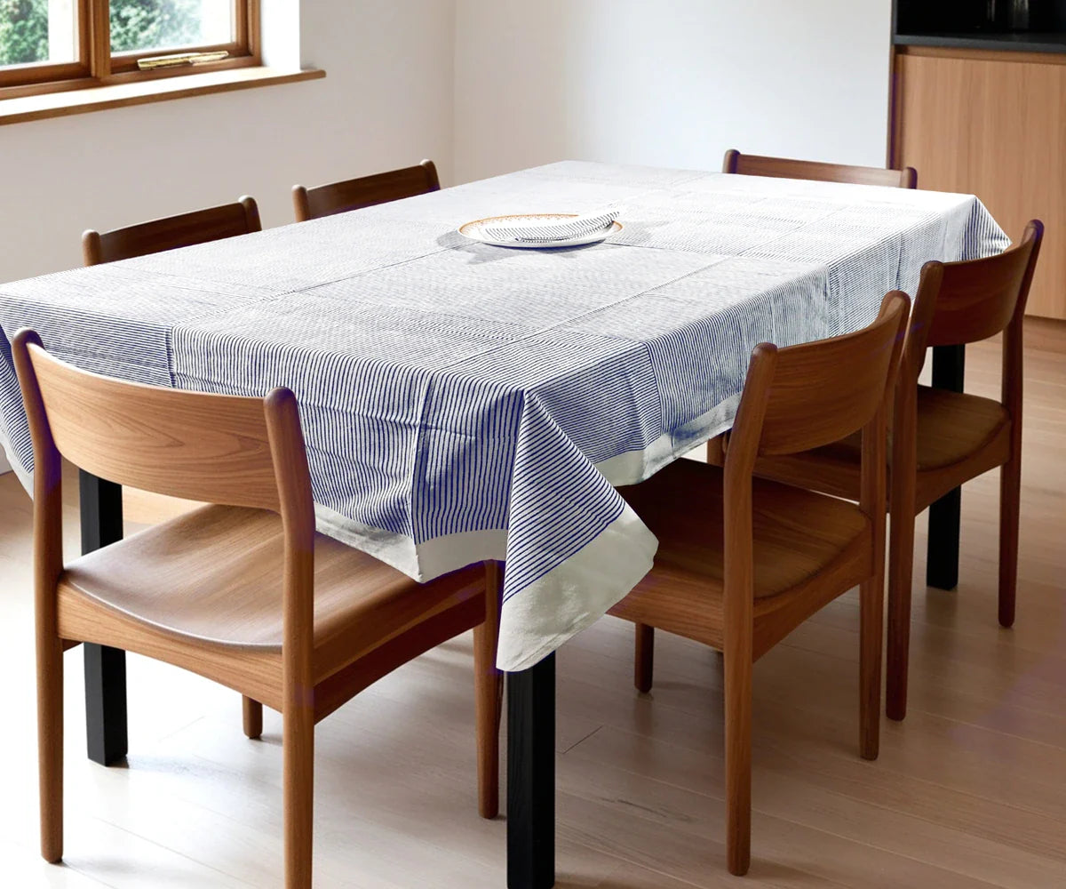 Blue Block Print Tablecloth
