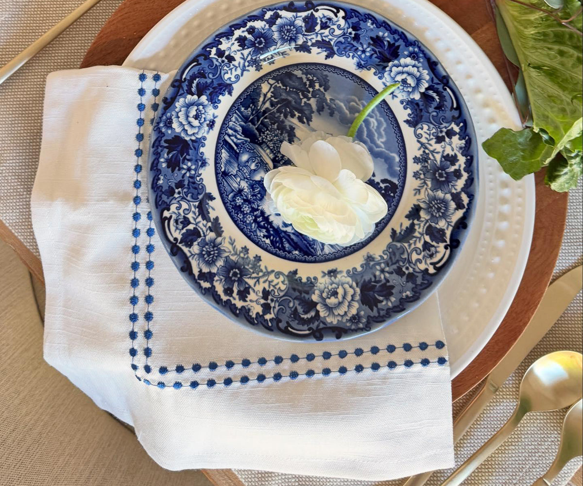 Blue Embroidered Pearls Napkins