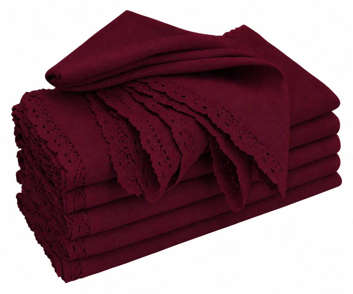 Lace Trimmed Napkins - Burgundy
