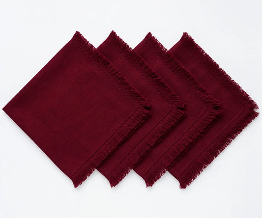 Burgundy Cloth Napkins - Fringe Trim Edge