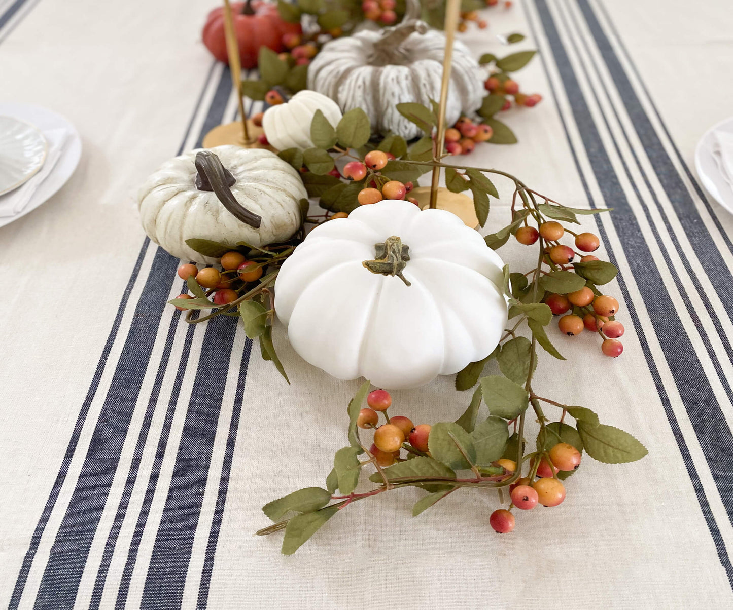 Navy Blue Striped Tablecloth