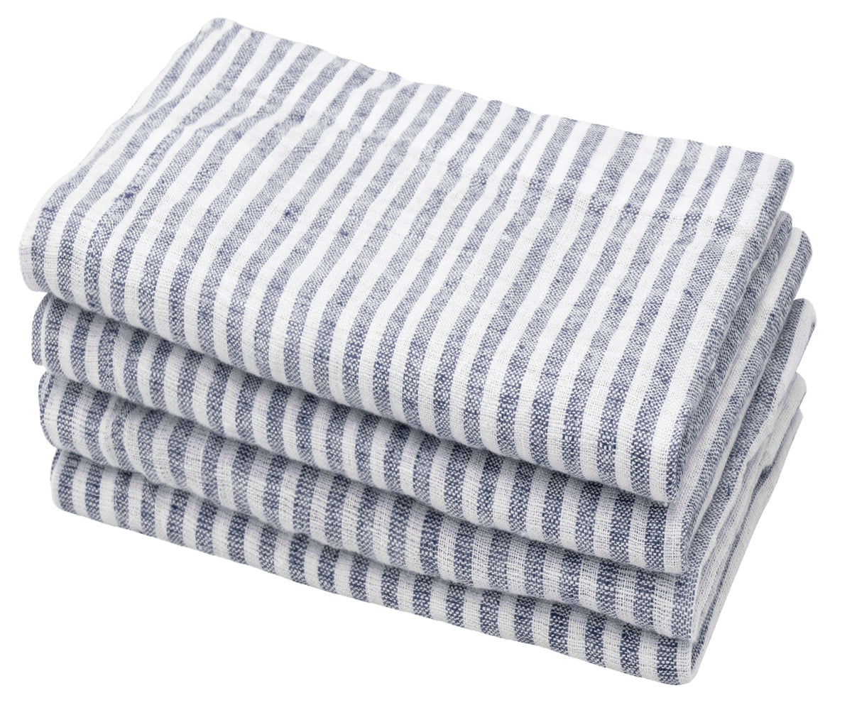 Navy Blue Pinstripe Linen Napkins - Set of 4, 8 & More