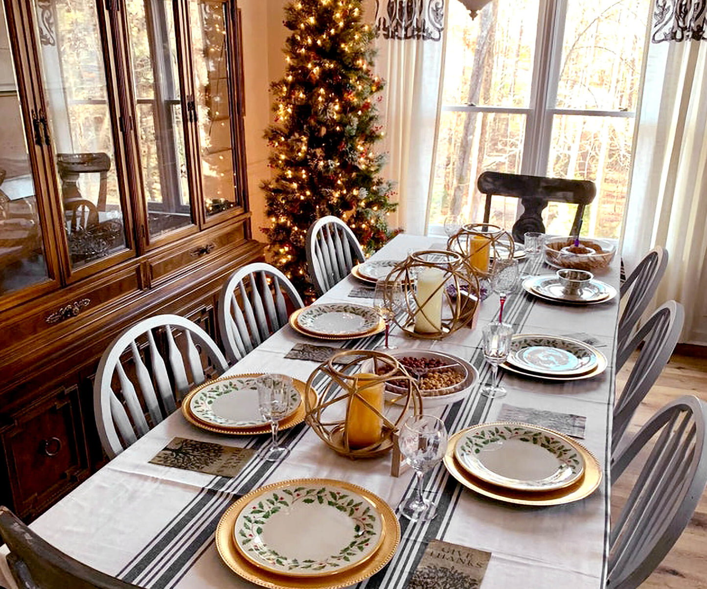 Navy Blue Striped Tablecloth