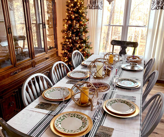 Navy Blue Striped Tablecloth
