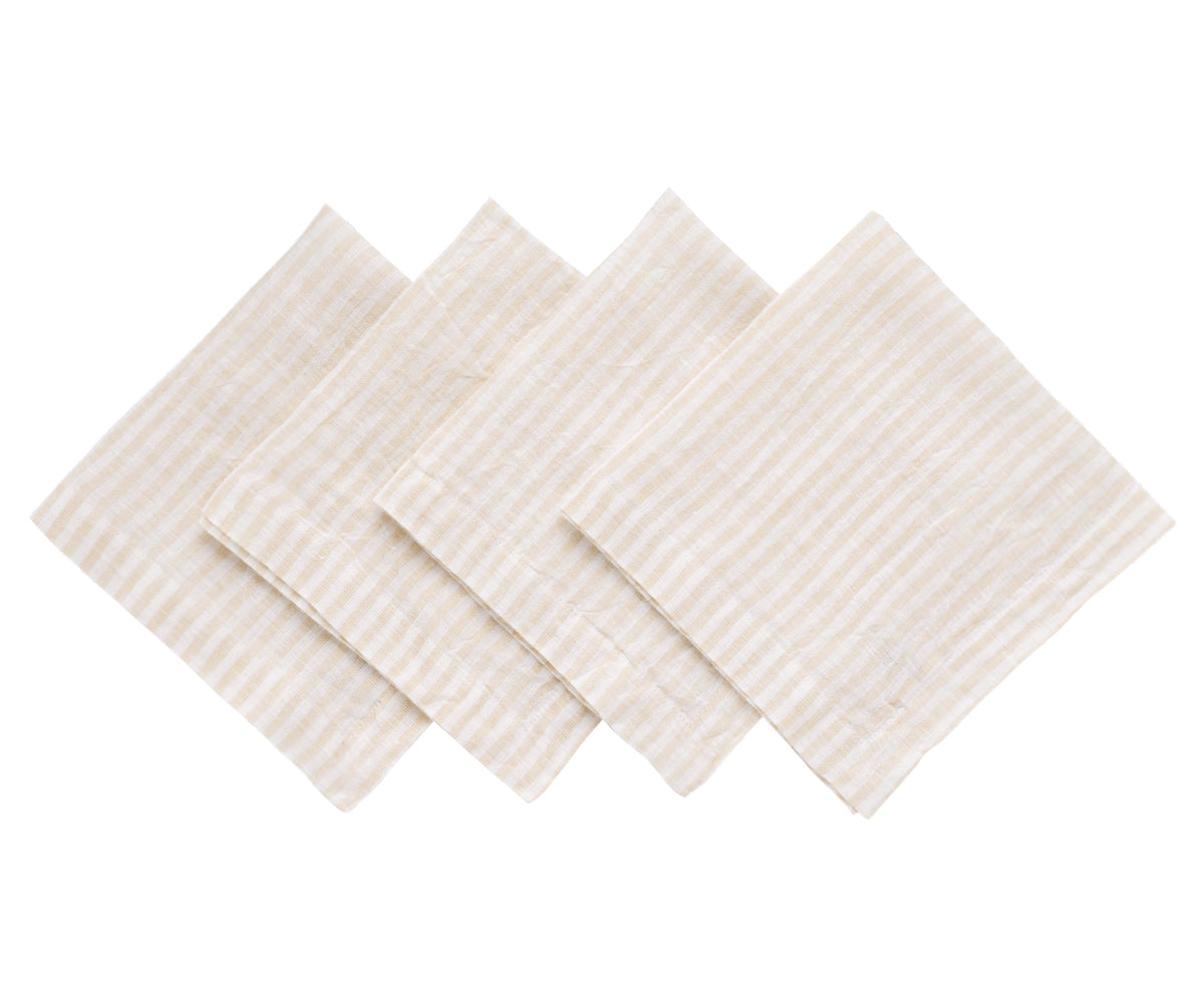 Beige Pinstripe Linen Napkins - Set of 4, 8 & More