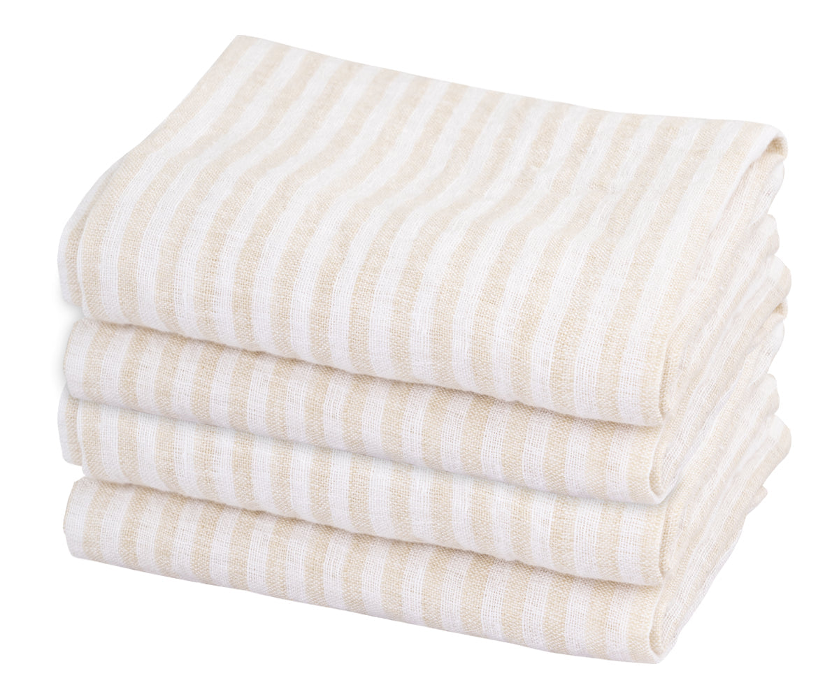 Beige Pinstripe Linen Napkins - Set of 4, 8 & More