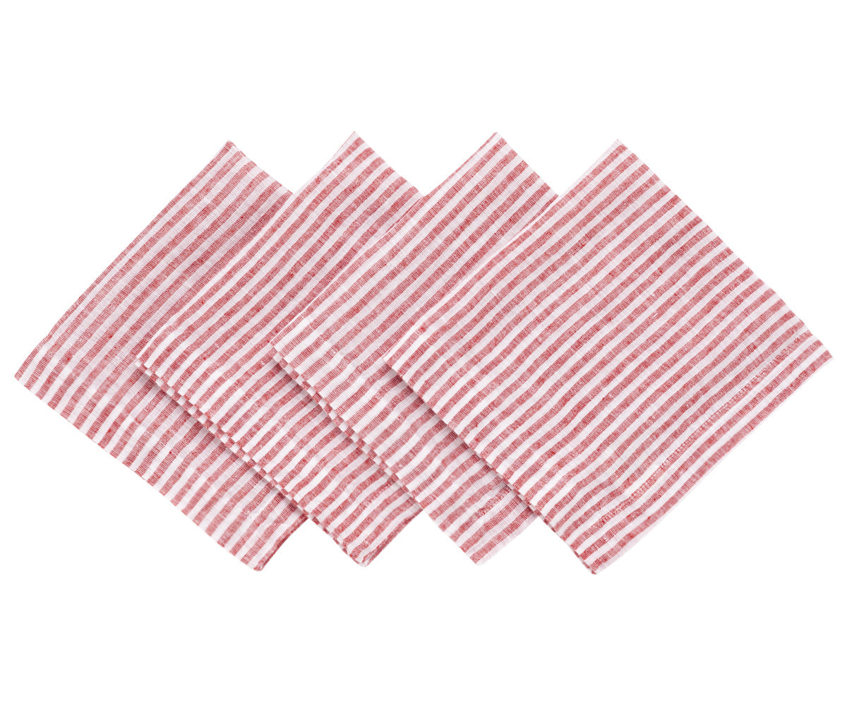 Red Pinstripe Linen Napkins - Set of 4, 8 & More