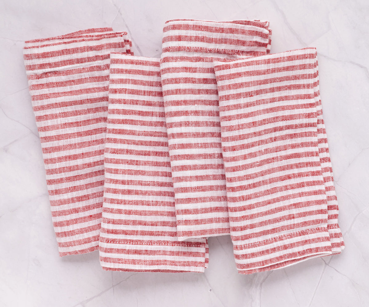 Red Pinstripe Linen Napkins - Set of 4, 8 & More