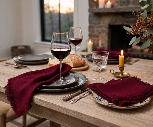 Burgundy Cloth Napkins - Fringe Trim Edge