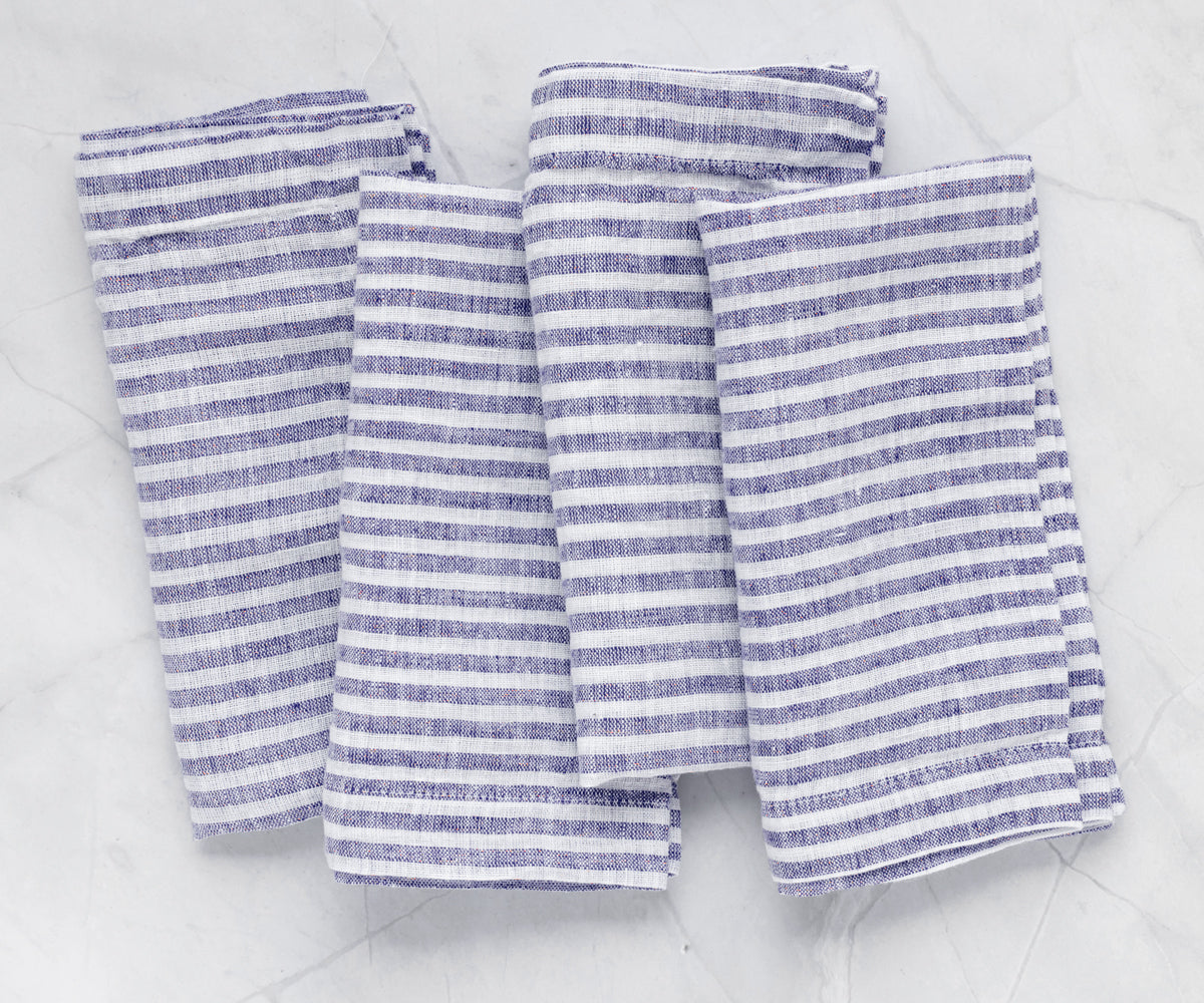 Blue Pinstripe Linen Napkins
