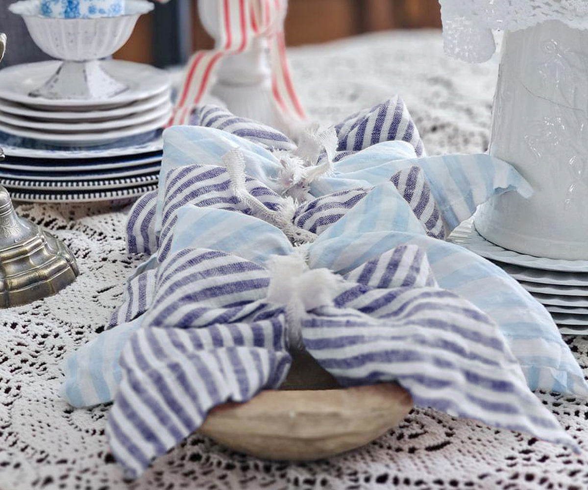 Blue Pinstripe Linen Napkins