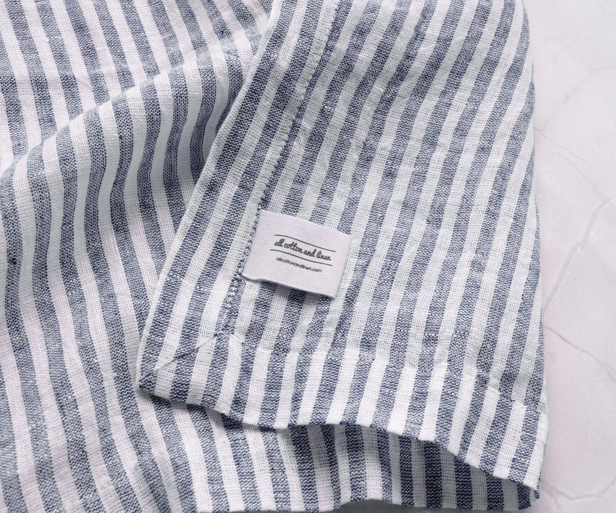 Navy Blue Pinstripe Linen Napkins - Set of 4, 8 & More