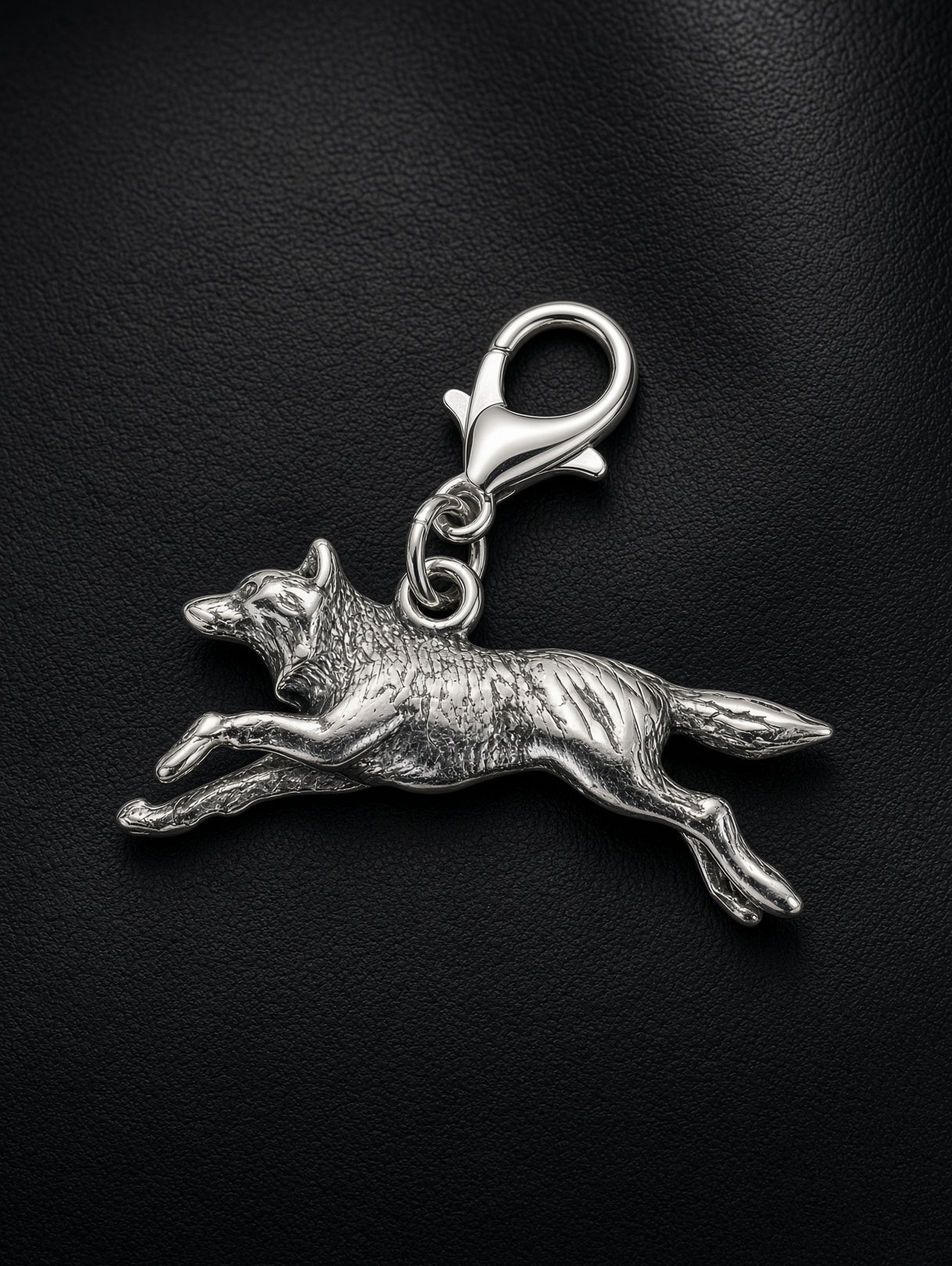 Handcrafted Running Wolf Charm Sterling Silver